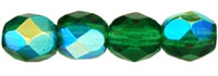 4mm Czech Faceted Round Fire Polish Beads - Kelly Green AB