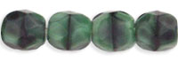 4mm Czech Faceted Round Fire Polish Beads - Black & Green Zebra (Malachite)