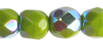 4mm Czech Faceted Round Fire Polish Beads - Opaque Olive AB