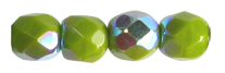 4mm Czech Faceted Round Fire Polish Beads - Opaque Olive AB