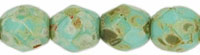 4mm Czech Faceted Round Fire Polish Beads - Opaque Turquoise Green Picasso