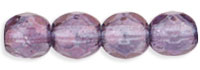 4mm Czech Faceted Round Fire Polish - Amethyst Lumi