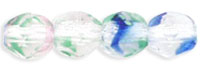 4mm Czech Faceted Round Fire Polish Beads - Art Glass (Green, Sapphire and Pink in a Crystal Matrix)
