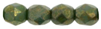 4mm Czech Faceted Round Fire Polish Beads - Opaque Turquoise Green Bronze Picasso