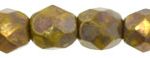 4mm Czech Faceted Round Fire Polish Beads - Opaque Yellow Bronze Picasso
