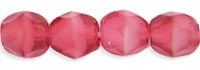 4mm Czech Faceted Round Fire Polish Beads - Cranberry and White Swirl