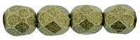 4mm Czech Faceted Round Fire Polish Beads - Khaki Green Metallic Suede