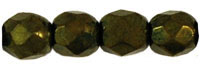 4mm Czech Faceted Round Fire Polish Beads - Metallic Khaki Green