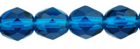 6mm Czech Faceted Round Fire Polish Beads - Capri Blue