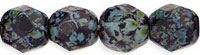 6mm Czech Faceted Round Fire Polish Beads - Black Picasso