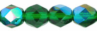 6mm Czech Faceted Round Fire Polish Beads - Kelly Green AB
