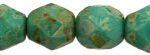 6mm Czech Faceted Round Fire Polish Beads - Turquoise Picasso