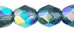 6mm Czech Faceted Round Fire Polish Beads - Montana Blue AB