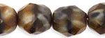 8mm Czech Faceted Round Fire Polish Beads - Brown & Black Zebra (Chroust)