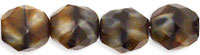 8mm Czech Faceted Round Fire Polish Beads - Brown & Black Zebra (Chroust)