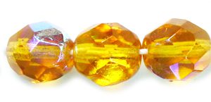 8mm Czech Faceted Round Fire Polish Beads - Topaz AB