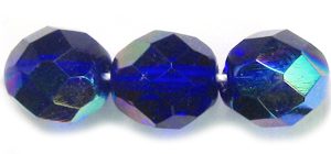 8mm Czech Faceted Round Fire Polish Beads - Cobalt Blue AB