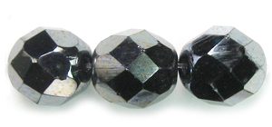 8mm Czech Faceted Round Fire Polish Beads - Gunmetal