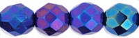 8mm Czech Faceted Round Fire Polish Beads - Blue Iris
