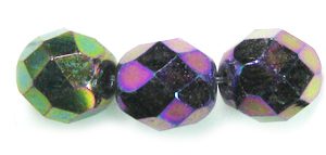 8mm Czech Faceted Round Fire Polish Beads - Purple Iris