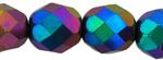 8mm Czech Faceted Round Fire Polish Beads - Scarab Multi Iris