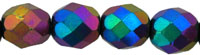8mm Czech Faceted Round Fire Polish Beads - Scarab Multi Iris