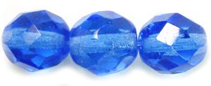 8mm Czech Faceted Round Fire Polish Beads - Sapphire Blue
