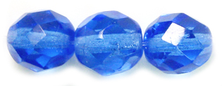 8mm Czech Faceted Round Fire Polish Beads - Sapphire Blue