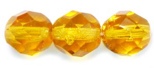 8mm Czech Faceted Round Fire Polish Beads - Topaz