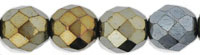 8mm Czech Faceted Round Fire Polish Beads - Brown Iris