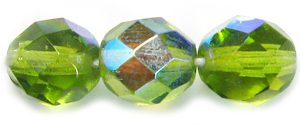 8mm Czech Faceted Round Fire Polish Beads - Olivine AB