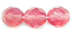 8mm Czech Faceted Round Fire Polish Beads - Rose Opal