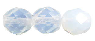 8mm Czech Faceted Round Fire Polish Beads - White Opal