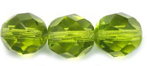 8mm Czech Faceted Round Fire Polish Beads - Olivine