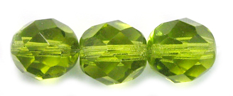 8mm Czech Faceted Round Fire Polish Beads - Olivine