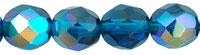8mm Czech Faceted Round Fire Polish Beads - Capri Blue AB
