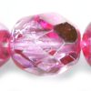 8mm Czech Faceted Round Fire Polish Beads - Pink Metallic Half Coat