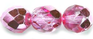 8mm Czech Faceted Round Fire Polish Beads - Pink Metallic Half Coat