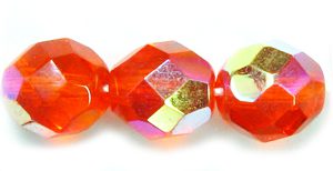 8mm Czech Faceted Round Fire Polish Beads - Hyacinth (Orange) AB