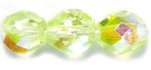 8mm Czech Faceted Round Fire Polish Beads - Jonqil (Light Yellow) AB