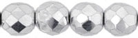 8mm Czech Faceted Round Fire Polish Beads - Labrador (Full Silver)