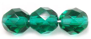 8mm Czech Faceted Round Fire Polish Beads - Emerald Green
