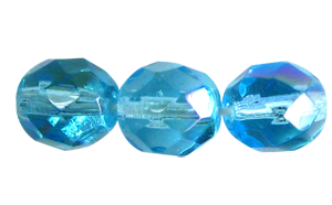 8mm Czech Faceted Round Fire Polish Beads - Aqua Blue AB