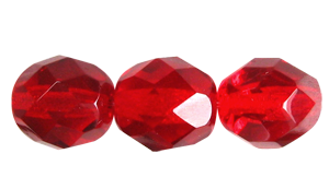 8mm Czech Faceted Round Fire Polish Beads - Ruby Red