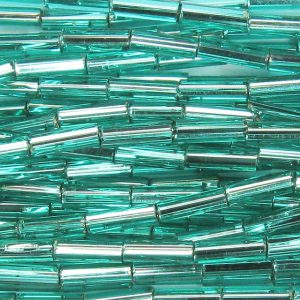 25mm, 1" Czech Bugle Bead, Silver Lined Teal