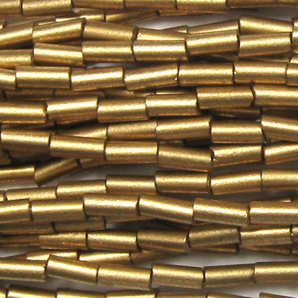 25mm, 1" Czech Bugle Bead, Frosted Metallic Light Gold Supra