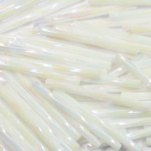 #3, 7mm Czech Twist Bugle Bead, Opaque White AB