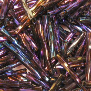 25mm, 1" Czech Twist Bugle Bead, Transparent Dark Smoke Topaz AB