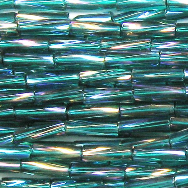30mm, 1.25" Czech Twist Bugle Bead, Transparent Emerald AB