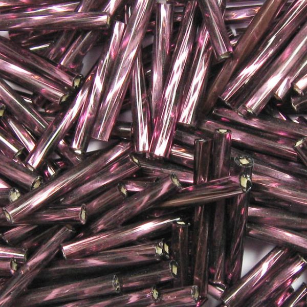 25mm, 1" Czech Twist Bugle Bead, Silver Lined Amethyst